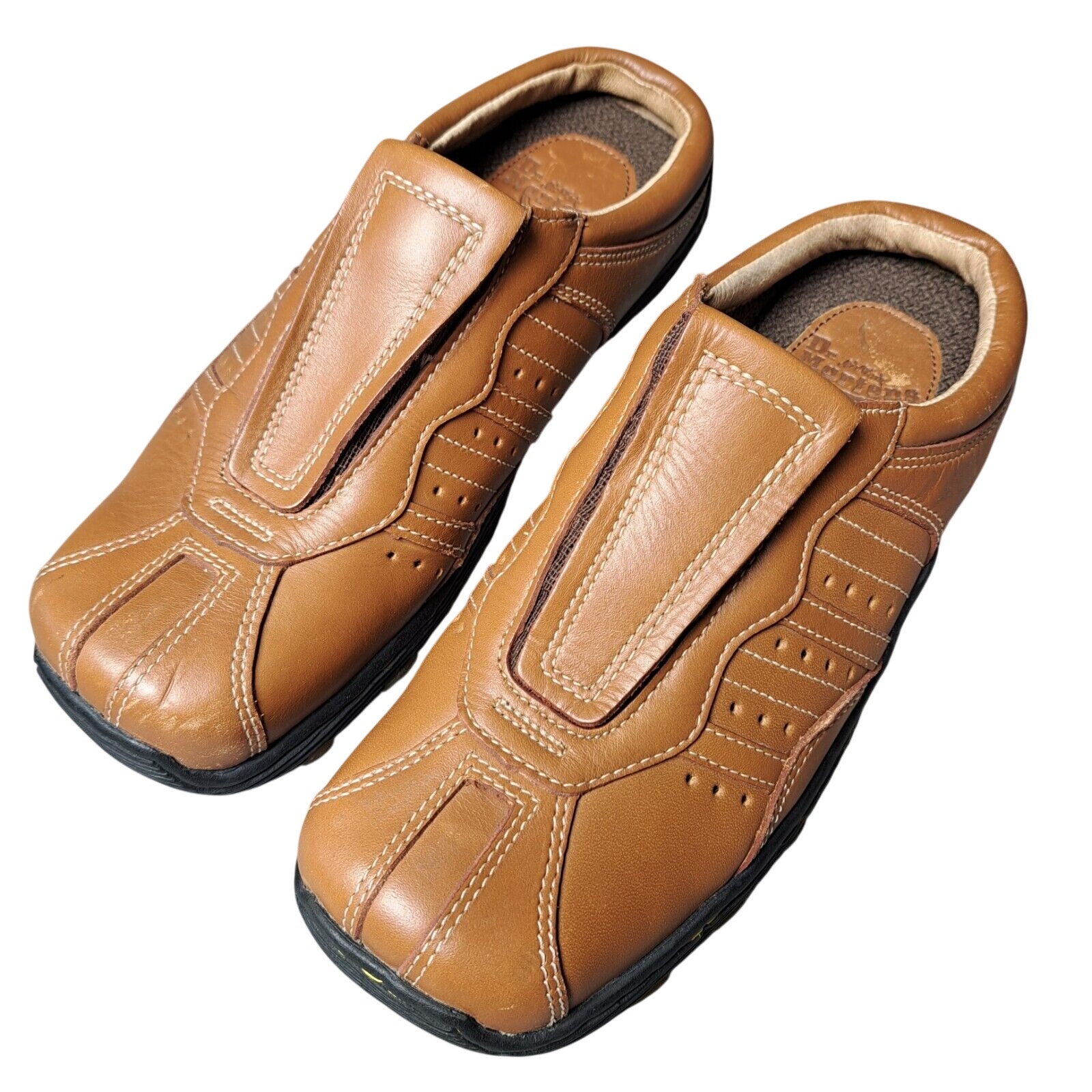 Doc Martens Caramel Leather Mules 8b02 Womens Sz 6 Square Toe Slip On Shoes